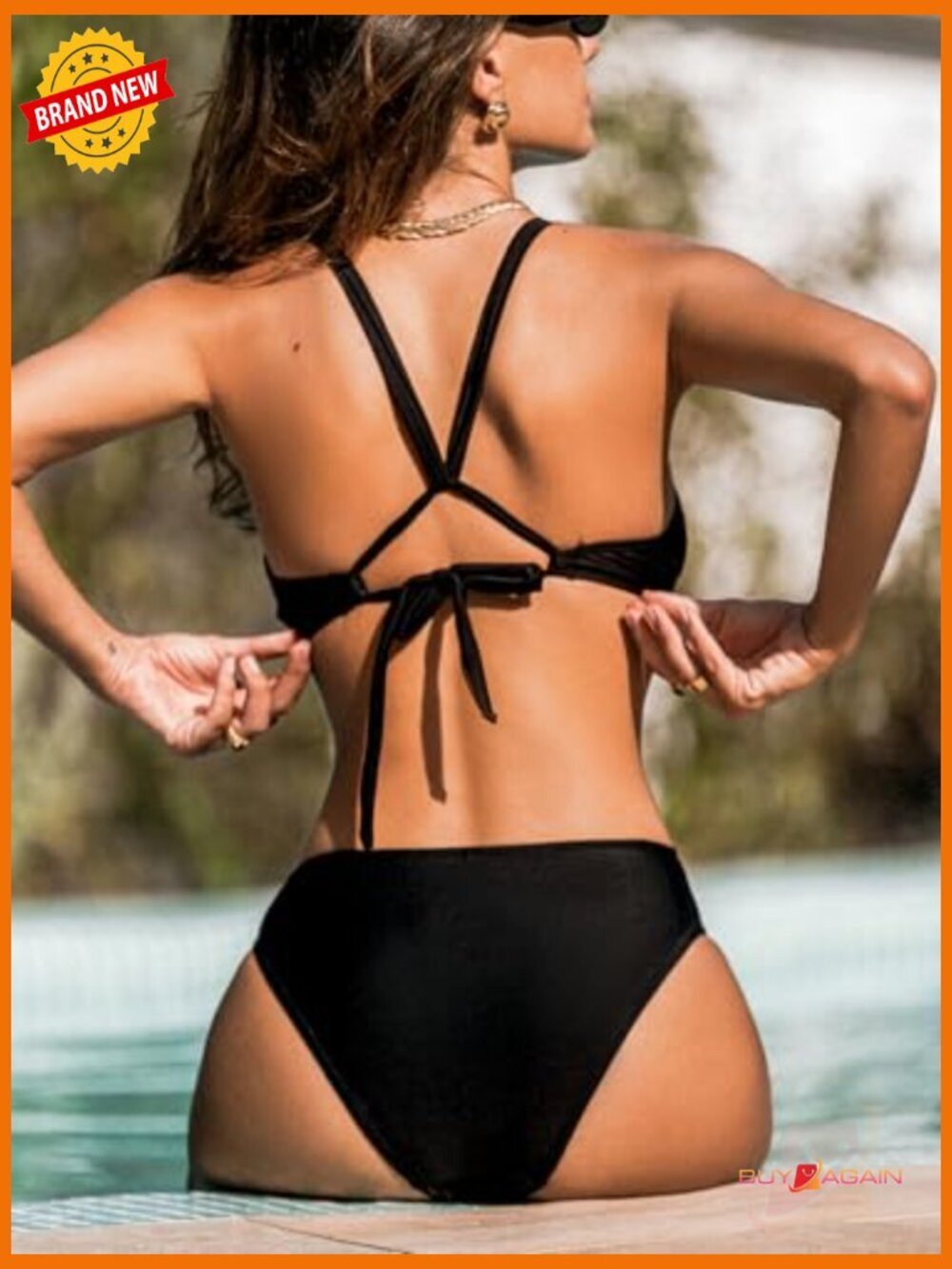 Monokini One Piece Swimsuit Halter Cutout Bathing Suit L - Picture 2 of 7